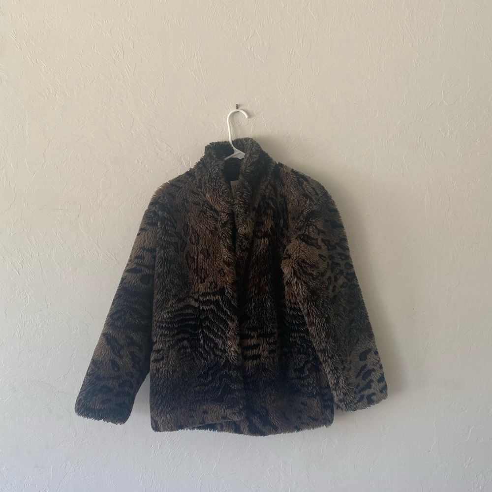 Vintage Duffel Outdoor multicolored brown gray black animal print teddy coat